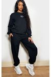 Plt Minimal Eşofman Takımı Sweatshirt Jogger - Baskılı Oversize Bisiklet Yaka Şardonlu Lastik Paça