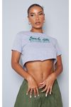 Gri Oversize Beverly Hills Crop - Oversize Baskılı