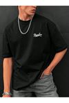Popular Süprem T-Shirt -Siyah Baskılı Oversize Bisiklet Yaka Kısa Kol Tişört