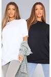 Siyah-beyaz Oversize 2'li T-shirt - Oversize Baskılı