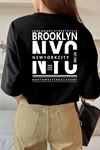 Brooklyn Nyc T-shirt - Siyah Baskılı Oversize Bisiklet Yaka Kısa Kol Tişört