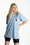 Panda T-shirt - Açık Mavi Baskılı Oversize Bisiklet Yaka Kısa Kol Tişört