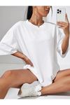 Basic Düz T-Shirt - Beyaz Oversize Bisiklet Yaka Kısa Kol