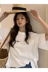 Boo! T-Shirt - Beyaz Oversize Baskılı Bisiklet Yaka Kısa Kol