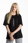 Ay Evreleri T-shirt - Siyah Baskılı Oversize Bisiklet Yaka Kısa Kol Tişört