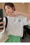 Nevep Logo T-Shirt - Beyaz Oversize Baskılı Bisiklet Yaka Kısa Kol