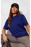 Düz Süprem T-Shirt - Lacivert Oversize Bisiklet Yaka Kısa Kol Tişört