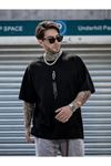 Siyah Dikey Baskılı Oversize Salas Boyfriend Erkek T-shirt