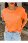 Sunshine 1982 Süprem T-Shirt - Turuncu Baskılı Oversize Bisiklet Yaka Kısa Kol Tişört