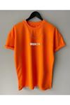 Brooklyn Minimal Yazı T-Shirt - Turuncu Baskılı Oversize Bisiklet Yaka Kısa Kol