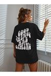 Good Things T-shirt - Siyah Baskılı Oversize Bisiklet Yaka Kısa Kol Tişört