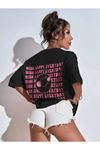 Wish Happy Süprem T-Shirt - Siyah Baskılı Oversize Bisiklet Yaka Kısa Kol Tişört