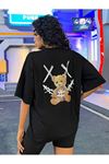 X Bear Süprem T-Shirt - Siyah Baskılı Oversize Bisiklet Yaka Kısa Kol Tişört