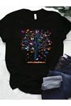 RAHAT KALIP TREE & BUTTERFLY BASKILI TSHİRT