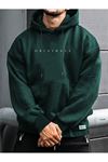 Originals Yazı Sweatshirt - Yeşil Oversize Baskılı Kapüşonlu