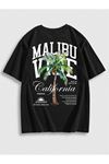 siyah oversize malibu baskılı tshirt