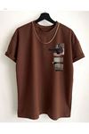 New Moment T-Shirt - Kahverengi Baskılı Oversize Bisiklet Yaka Kısa Kol