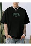 siyah oversize kalıp los usa baskılı tshirt