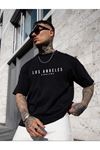 Losangeles Downtown Baskılı oversıze kalıp siyah tshirt basıc