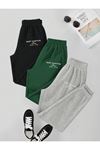 jogger takım 3 lü kombin (siyah-yeşil -gri ) EAST HAMPTON baskılı