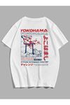 Unisex Oversize Yokohama Baskılı Beyaz T-shirt