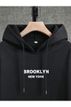 Kapüşonlu Oversize Sweatshirt Siyah BROOKLYN NEWYORK