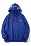 SİGNATURE Sweatshirt - Sax Mavi Baskılı Oversize Kapüşonlu