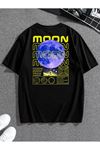 Unisex Oversize Moon Baskılı Siyah T-shirt