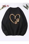Siyah Bisiklet yaka Oversize Kalıp VİNTAGE KALP Sweatshirt
