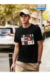 Unisex Oversize Visual I'm Pact Baskılı Siyah T-shirt
