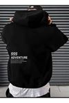 999 Baskılı Unisex Sweatshirt Hoodie Siyah Kapşonlu