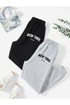 Siyah Newyork Gri Newyork Baskılı Eşofman 2'li Oversize Unisex 2 Iplik Şardonlu