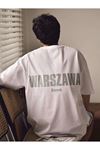 Erkek Oversize Warszawa Baskılı Beyaz T-shirt