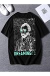 Unisex Oversize Dreaming Baskılı Siyah T-shirt