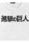 Unisex Beyaz Oversize Attack On Titan Baskılı Örme T-shirt