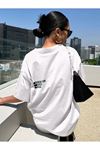 Unisex Beyaz Oversize Cheeris Time Baskılı Örme T-shirt