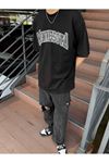 Unisex Siyah Oversize Minesota Baskılı Örme T-shirt