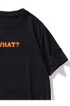 Unisex Siyah Oversize Why? Baskılı Örme T-shirt