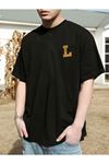 Unisex Siyah Oversize 10 Brother Baskılı Örme T-shirt