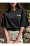 Unisex Siyah Oversize Enthusiasm Baskılı Örme T-shirt