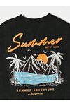 Unisex Siyah Oversize Summer Baskılı Örme T-shirt
