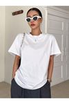 Unisex Beyaz Oversize More Love Baskılı Örme T-shirt