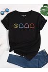 Unisex Siyah Oversize Pac Man Baskılı Örme T-shirt