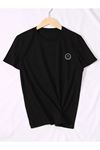 Unisex Siyah Oversize Gülen Yüz Emoji Baskılı Örme T-shirt