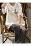 Unisex Beyaz Oversize 10 Yazı Baskılı Örme T-shirt