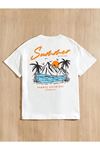 Unisex Beyaz Oversize Summer Baskılı Örme T-shirt