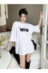 Unisex Beyaz Oversize MFFM Baskılı Örme T-shirt