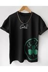 Unisex Siyah Oversize Boston Logo Baskılı Örme T-shirt