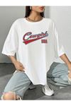 Unisex Beyaz Oversize Cowgril Baskılı Örme T-shirt