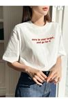Unisex Beyaz Oversize Zero In Your Target Baskılı Örme T-shirt